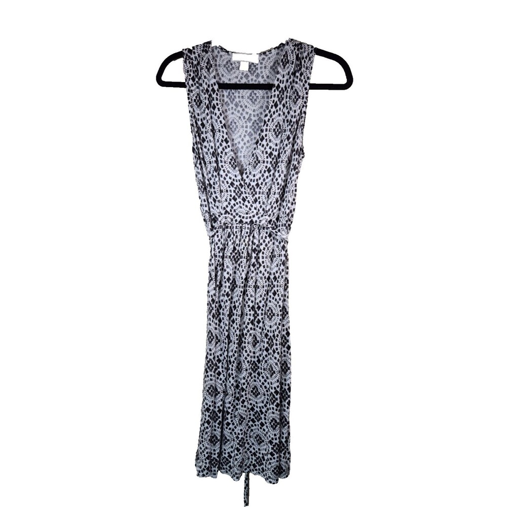 Michael Kors Womens Faux Wrap Dress Small S Black White Geometric Sleeveless